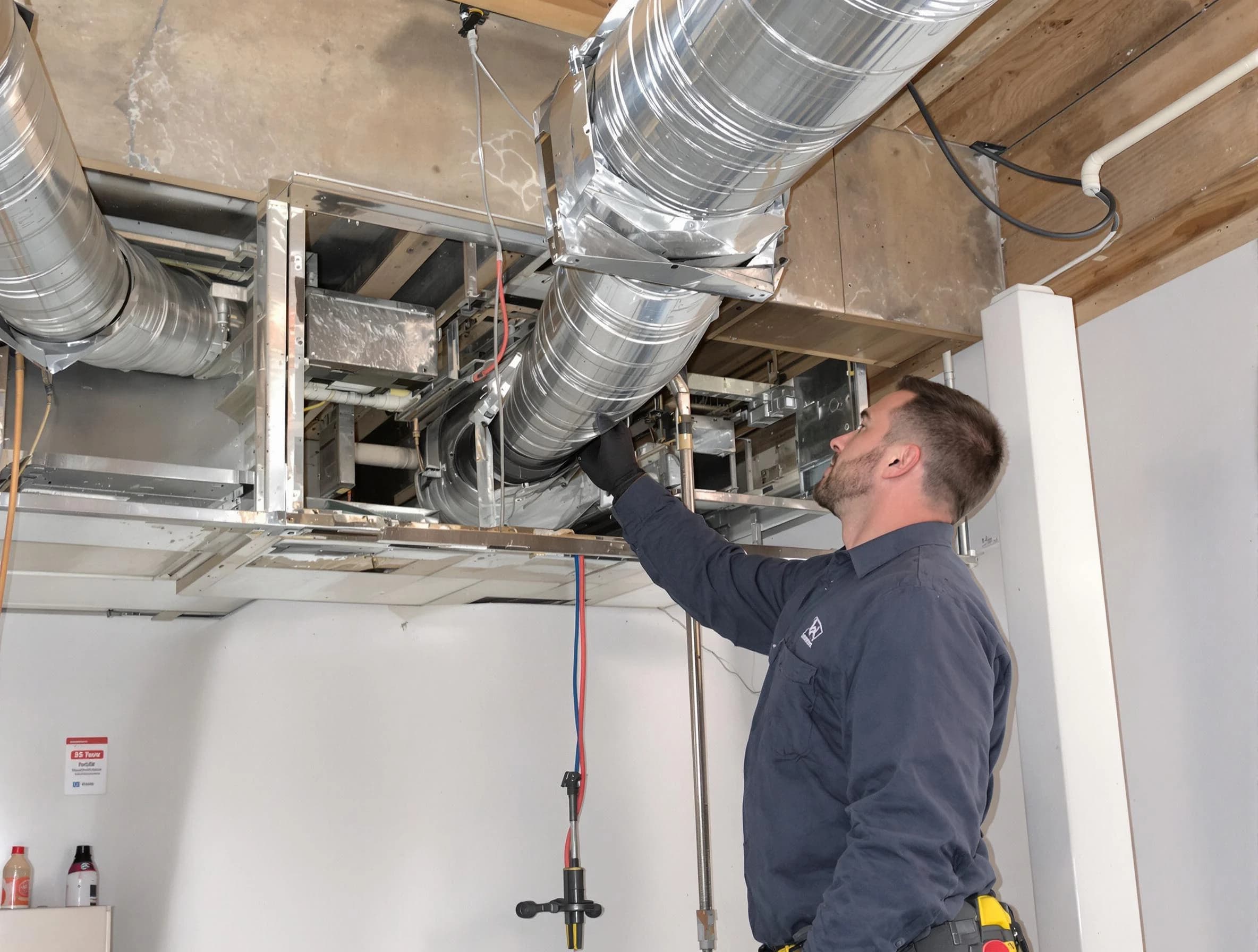 Doraville Air Duct Cleaning technician performing professional air duct repair using specialized tools in Doraville