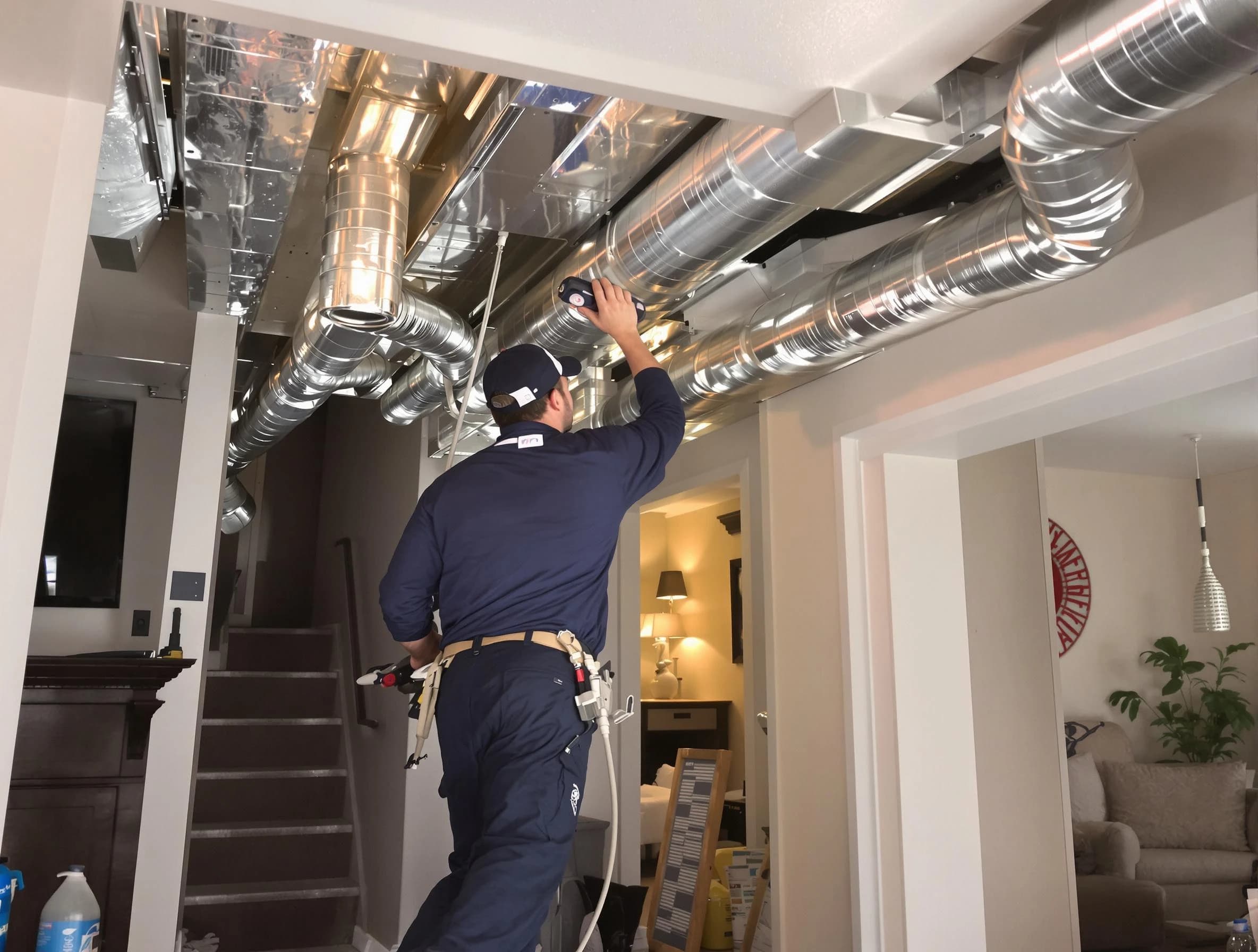 Doraville Air Duct Cleaning expert performing specialized duct cleaning in a mobile home in Doraville